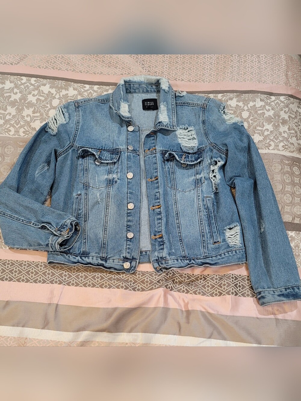 Almost Famous Light Blue Denim Jacket with Gold Stitching
